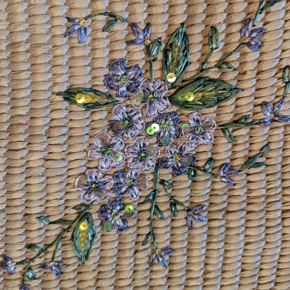 Capelli Elegant Floral Embroidered Straw Tote - Picture 6 of 8